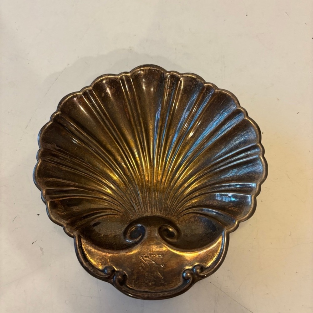 vintage silver-plated shell dish for jewelry